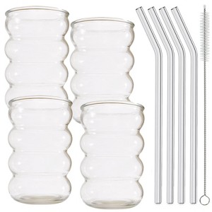 Itopfox 4 Pcs Drinking Glasses with Glass Straw, Cocktail & Iced Coffee Glasses Set, Ideal for Water, Soda, Tea, Gift - Includes Cleaning Brush - 1 of 4