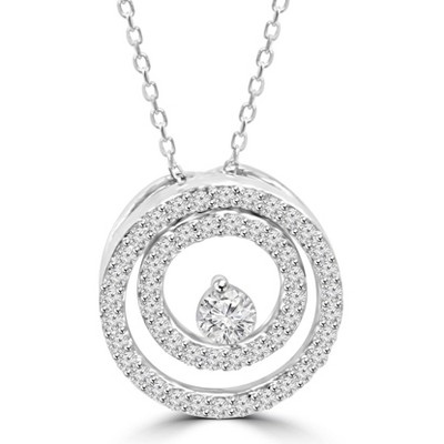 Pompeii3 Diamond 1/2 Ct Double Circle Solitaire Pendant 14K White Gold 18" Chain