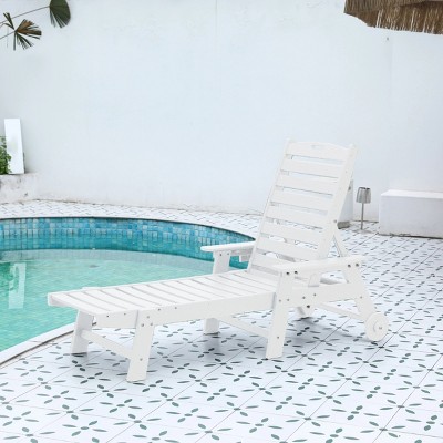 Patio Recliner,Wood Texture Outdoor Chaise Lounge With Wheels And Cup Holder,Outdoor Lounge Chair,Patio Recliner For Poolside,Deck-Cuddlewood