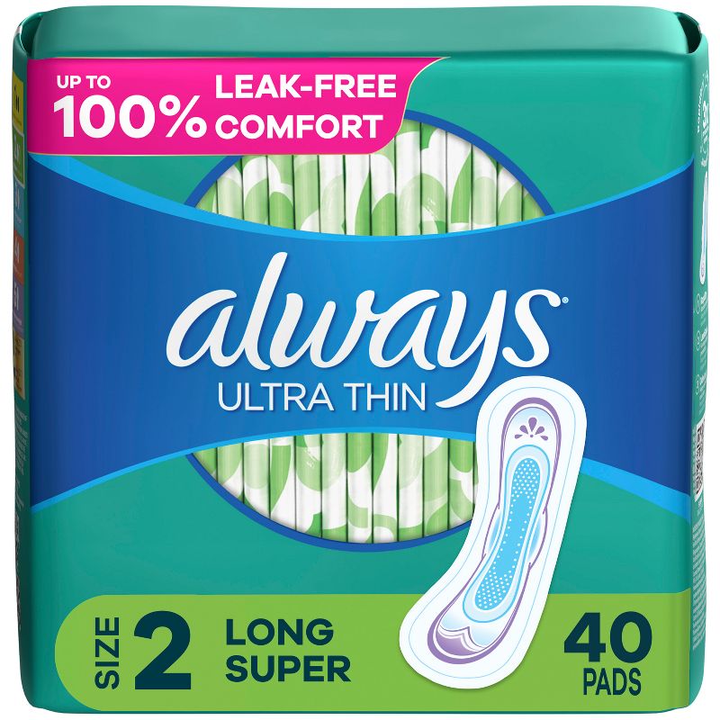 Always Ultra Thin Pads Size 2 Super Long Absorbency Unscented Without Wings - 40ct, 1 of 11
