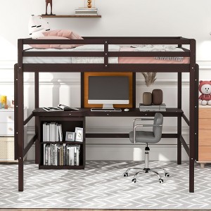 NicBex Full Size Bunk Bed with Desk Loft Bed Pine Frame Bed Frame with Writing Board, Lockers, Guardrails and Ladder, No Box Spring Required - 1 of 4