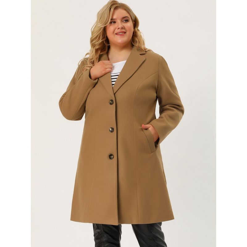 Agnes Orinda Women's Plus Size Winter Notched Lapel Single Breasted Pea Coat, 5 of 8