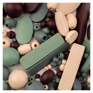 John Bead Craft Wood Beads Bag with 5m Elastic Nylon Cords Grey/Dark Purple/Natural/Green 90g - 1 of 4