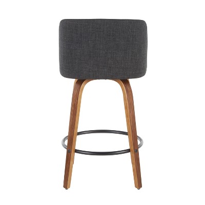 Walnut and Charcoal Gray Swivel Counter Stools - Set of 2