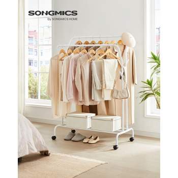 SONGMICS Double-Rod Clothes Rack Garment Rack with Wheels Heavy-Duty Metal Frame 220 lb Max Load Clothes Storage and Display