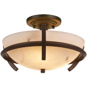 Minka Lavery Industrial Mission Ceiling Light Semi Flush Mount Fixture 14" Light Bronze Faux Alabaster Glass for Bedroom Kitchen - 1 of 2