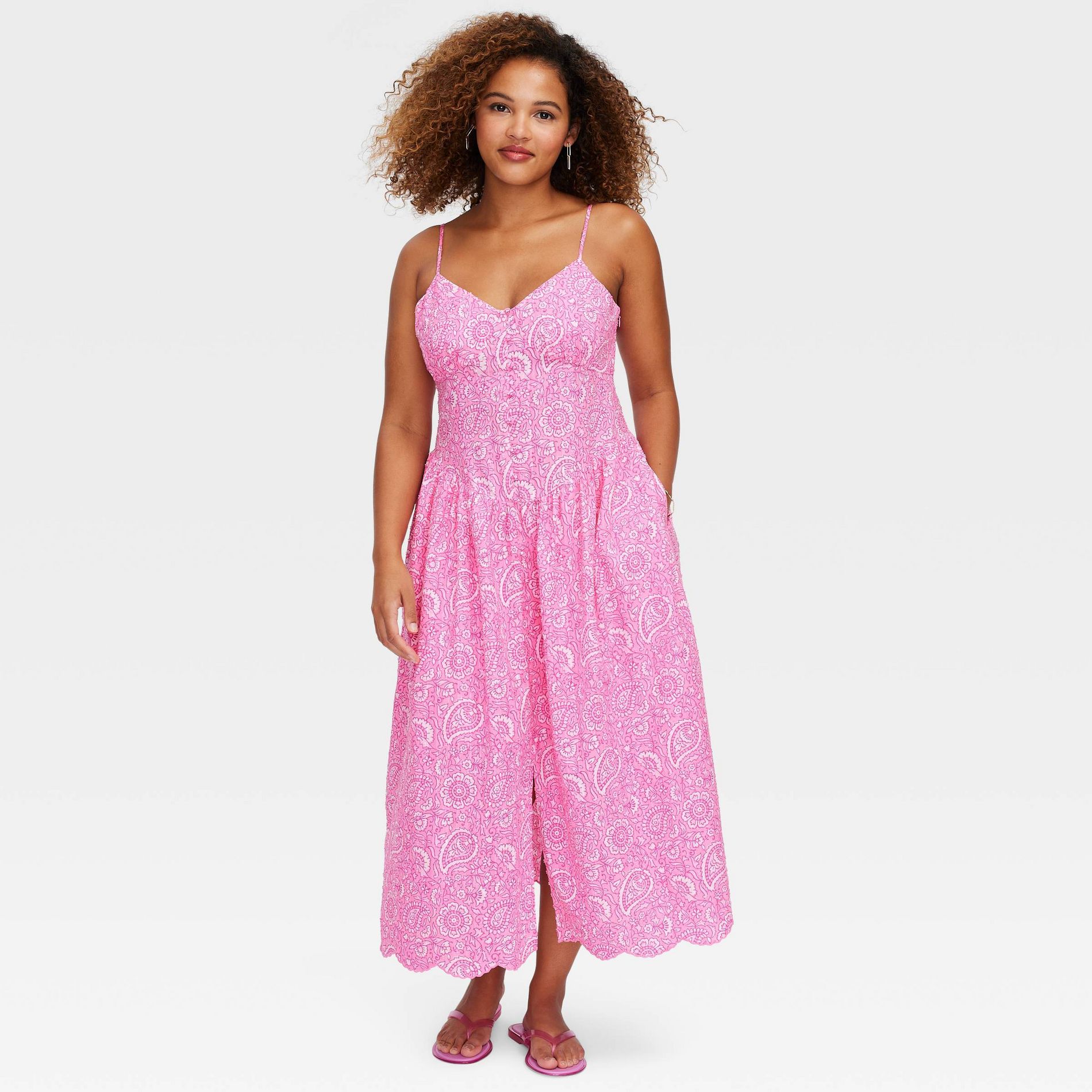 Women's Paisley Floral Drop Waist Midi A-Line Dress Pink - Roller Rabbit x Target