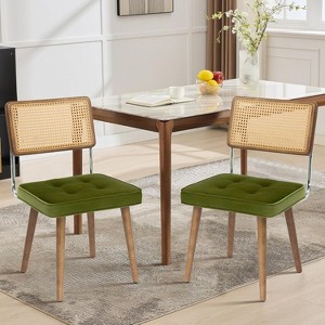 Natural Rattan Dining Chairs, PU Upholstered Kitchen Chairs with Tall Cane Backrest & Strong Wood Legs for Dining Room, Kitchen, Restaurant - 1 of 4
