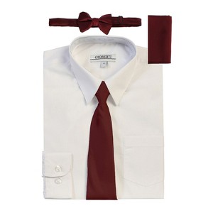 Gioberti Boy's Long Sleeve Dress Shirt with Zippered Tie, Bow Tie, and Handkerchief Set - 1 of 3