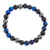 Crucible Men's Blue Tiger Eye Stone with Onyx and Hematite Bead Stretch Bracelet (8mm) - 3 of 4