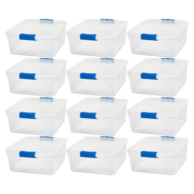 Homz Heavy Duty Modular Clear Plastic Stackable Storage Tote Containers  With Latching And Locking Lids, 15.5 Quart Capacity, 12 Pack : Target