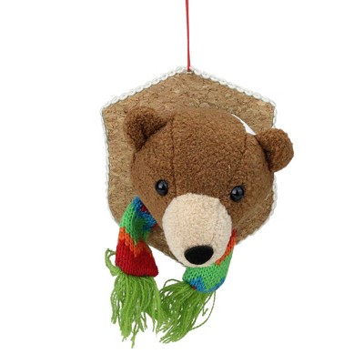 Northlight 5" Brown and Green Stuffed Bear Head Christmas Ornament