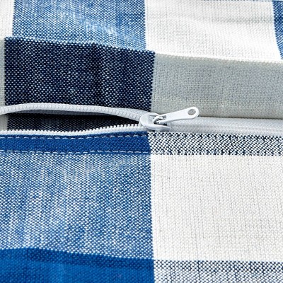 Set of 4 Navy and Off-White Cotton Euro Pillow Covers