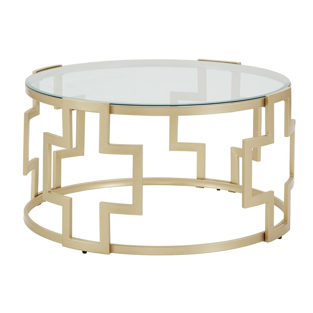 Photos - Coffee Table 36" Sparkler Glass  Gold Finish - Inspire Q: Clear Top, Iron F