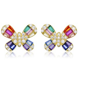 Guili Sterling Silver Butterfly Stud & Dangle Earrings with Colored Baguette CZ in Gold, Rose Gold & Classic Finishes – Elegant for Any Occasion - 1 of 3