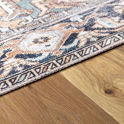 Hauteloom Gray and Navy Washable Polyester Area Rug 8'10" x 12'