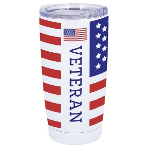 100 North 20 Ounce Stainless Steel On the Go Travel Tumbler With Push Top Lid, American Flag Veteran White - 1 of 4