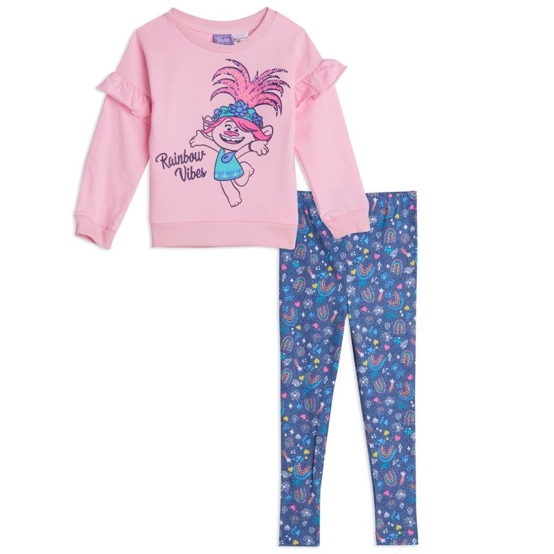 TROLLS Poppy Toddler Girls Ruffle French Terry T-Shirt Legging Set Pink , 1 of 4