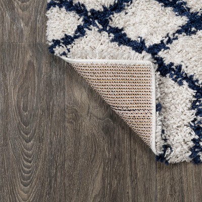 Ivory and Navy Moroccan Diamond Shag Area Rug