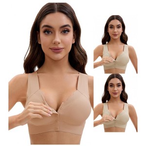 INSPIRE CHIC Women's Front Closure Full Coverage Bra Wirefree Wave Trim U Back Soft Bras 3 Packs - 1 of 4