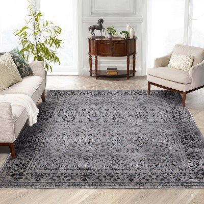 Reversible Easy-Care Synthetic Gray Rectangular Rug