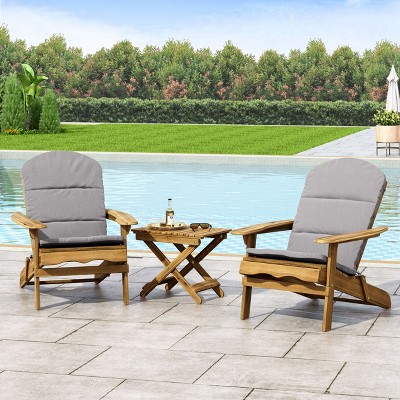 Christopher Knight Home Jane Outdoor Folding Acacia Wood 3 Piece Adirondack Chat Set with Cushions