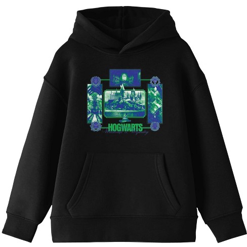 Harry Potter Iconic Hogwarts Youth Black Graphic Hoodie XS