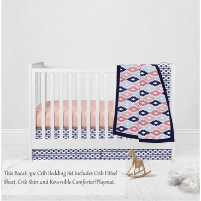 Bacati - Aztec Print Emma Coral Mint Navy 3 pc Crib Bedding Set