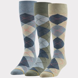 Signature Gold by GOLDTOE Men's Argyle Crew Socks 3pk - Blue/Sage Green/Oatmeal 6-12.5 - 1 of 3