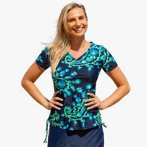 Calypsa Women's V-Neck Short Sleeve Rashguard UPF 50+ Adele Swim Top - 1 of 4