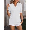 BLUEMING Womens Summer Blouse V Neck Tops with Short Lantern Sleeve Ruffle Tee Shirt Blouse Wheat Texture Tops - 3 of 4