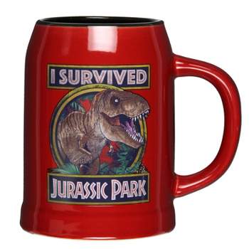 I Survived Jurassic Park T-Rex 24 Oz. Ceramic Beer Stein Coffee Mug Cup Red