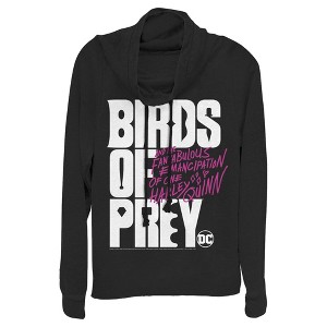 Juniors Womens Birds of Prey Bold Text Logo Cowl Neck Sweatshirt - 1 of 3