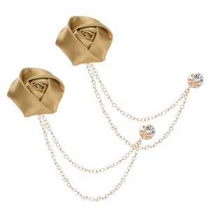 Unique Bargains Cloth Flower Lapel Pin with Gold Badge Tassel Chain for Men Wedding 1.57 inch 2 Pcs - 1 of 4