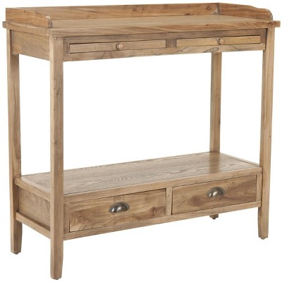 Transitional Pickled Oak Rectangular Console Table with Storage