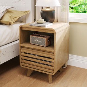 SOLACE FURNITURE Nightstand with Drawer Storage Grille Bed Side Table - 1 of 4