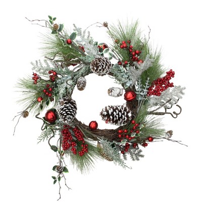 Northlight 24" Unlit Frosted Bells, Berries and Pine Cones Artificial Christmas Wreath