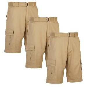 Blu Rock Men's Modern Fit  Cotton Flex Stretch Cargo Shorts With Belt- 3 Pack - 1 of 4