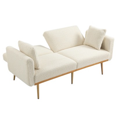 VYNXARIA Velvet Sofa ,Accent sofa,loveseat sofa with metal feet,White Teddy