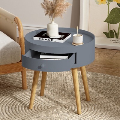 KTMBDW Nightstand, Mid Century Side Table Bedroom with Storage Drawer, Small End Bedside Table with Solid Wood Legs for Bedoom, Small Spaces