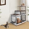 Acekool Dog Crate Furniture with Cat Tower & Shelving, 2-in-1 Wooden Pet Cage, Multi-Level Play, Side Table, Adjustable Bowls - 3 of 4