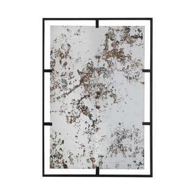 FONTOI Theodor Rectangle Antiqued Wall Mirror Black Metal Frame Decorative Accent for Bedroom Living Room or Entryway, Black, 22"*0.6"*31.9"