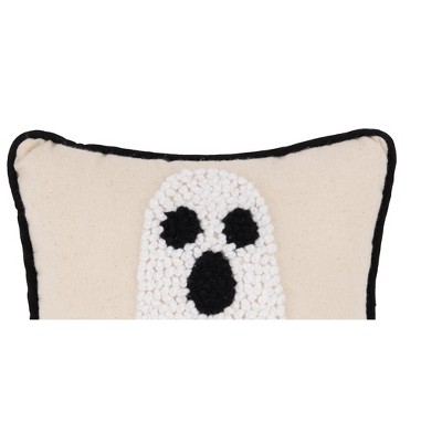 Small Beige and Black Halloween Ghost Throw Pillow