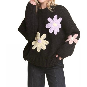 Women's Flower Applique Sweater - ADORA - 1 of 4