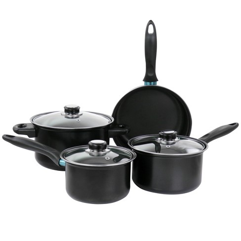 Gibson Home Plaza Café Forged Aluminum 7 Piece Healthy Ceramic Interior w/ Bakelite Handles Pots and Pans Cookware Set – Black