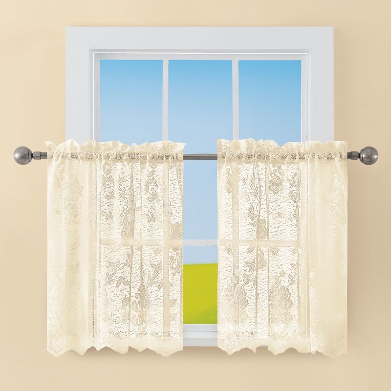 Collections Etc Lacey Embroidered Lace Curtains, 2 of 5