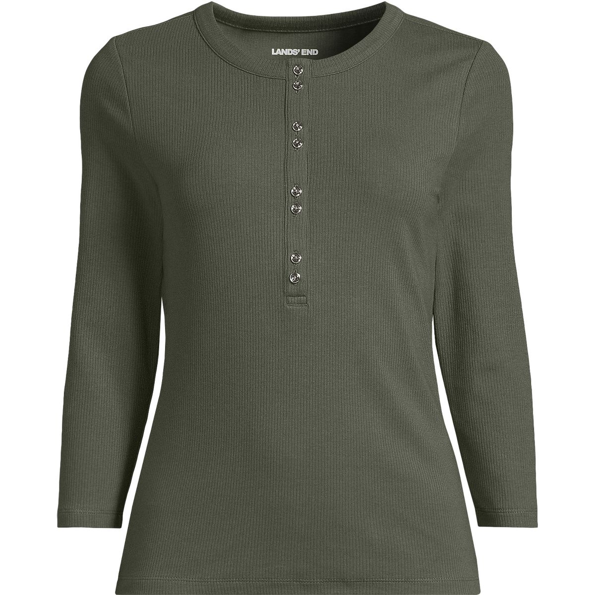 Lands' End Women's 3/4 Sleeve Polished Rib Henley Top - thumbnail 9