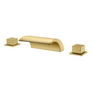 SUMERAIN Roman Tub Faucet with Waterfall Spout, 3 Hole Deck Mount Bath Tub Filler Brushed Gold