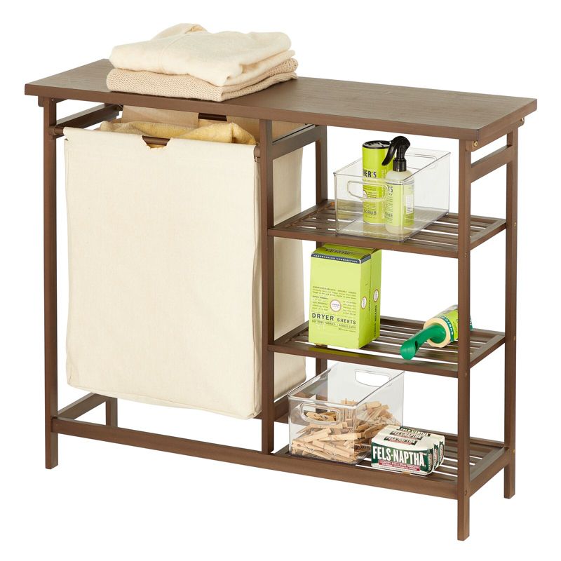 mDesign Bamboo Freestanding Laundry Furniture Storage & Hamper, 4 of 6