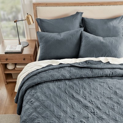 Denim Blue Quilted Cotton and Linen Standard Sham